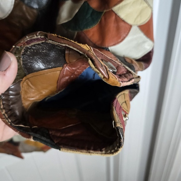 Vintage Korean Multicolor Leather Fish Scale Patchwork Jacket Womens L - Picture 7 of 16